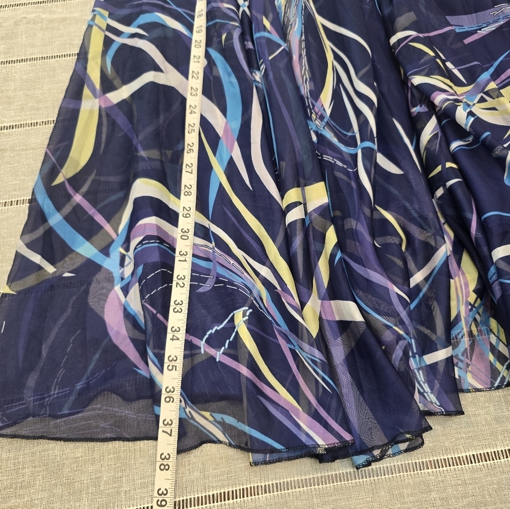 Afibi Skirt Women's Chiffon Lined Size L/xl Maxi Skirt Elastic Waist Blue I - Picture 7 of 8